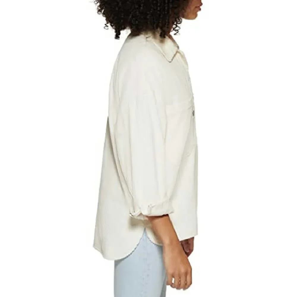 Relaxed Fit Corduroy Shirt Jacket with Pockets, Size M